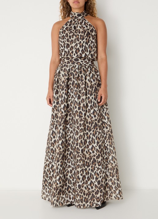 NIKKIE Retiro maxi rok met panterprint - voorkant 2 bruin