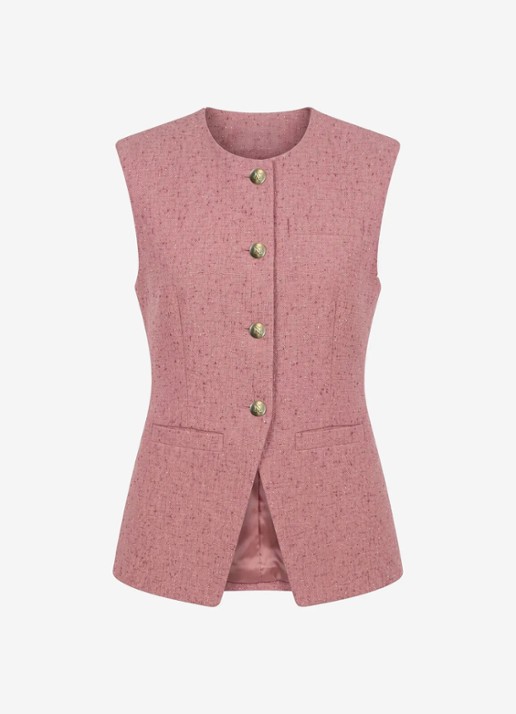 NIKKIE Reza gilet met tweed-look - voorkant peach skin