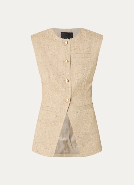 NIKKIE Reza gilet met tweed-look - voorkant 3 beige