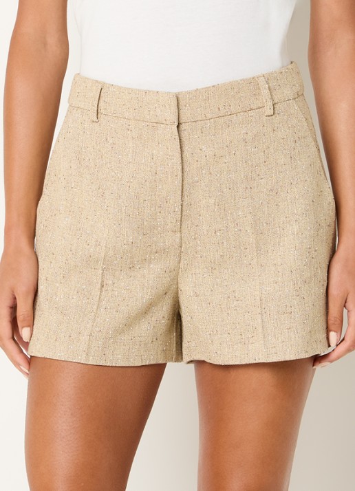 NIKKIE Reza high waist straight fit korte broek met strass - detail beige