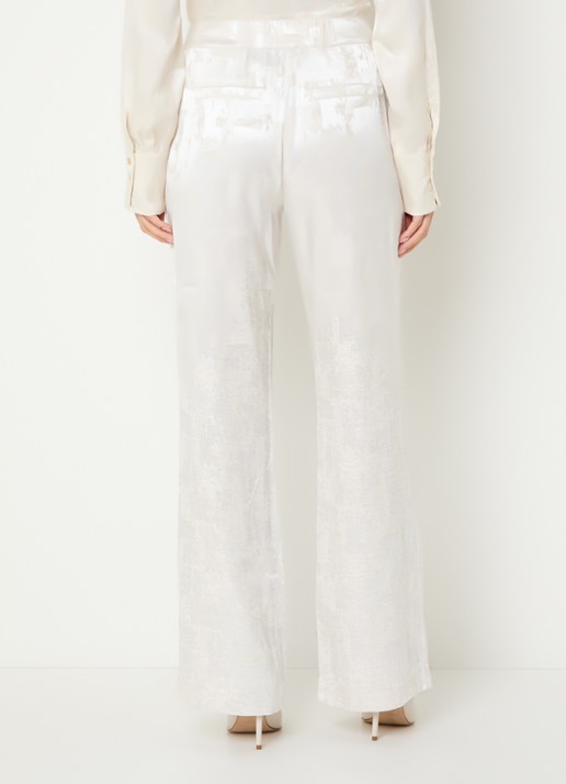 NIKKIE Rialto high waist straight fit pantalon met jacquard dessin - achterkant gebroken wit
