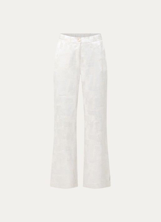 NIKKIE Rialto high waist straight fit pantalon met jacquard dessin - voorkant 3 gebroken wit