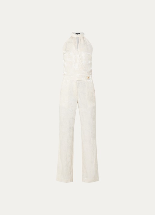 NIKKIE Rialto straight fit jumpsuit met jacquard dessin - voorkant creme
