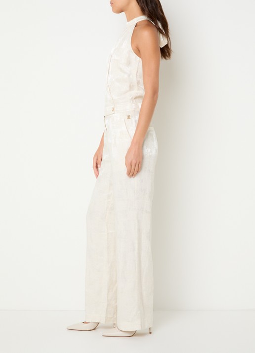 NIKKIE Rialto straight fit jumpsuit met jacquard dessin - voorkant 2 creme