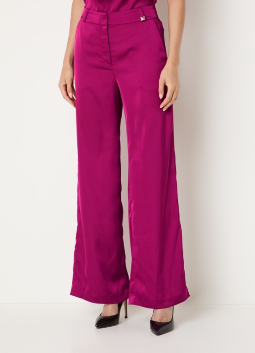 NIKKIE Ribe high waist wide fit pantalon van satijn met steekzakken