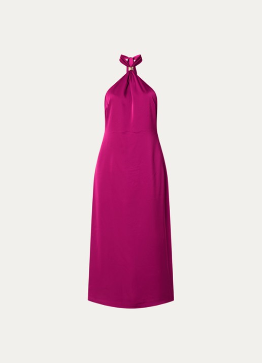 NIKKIE Ribe midi halter jurk van satijn  - voorkant 3 paars