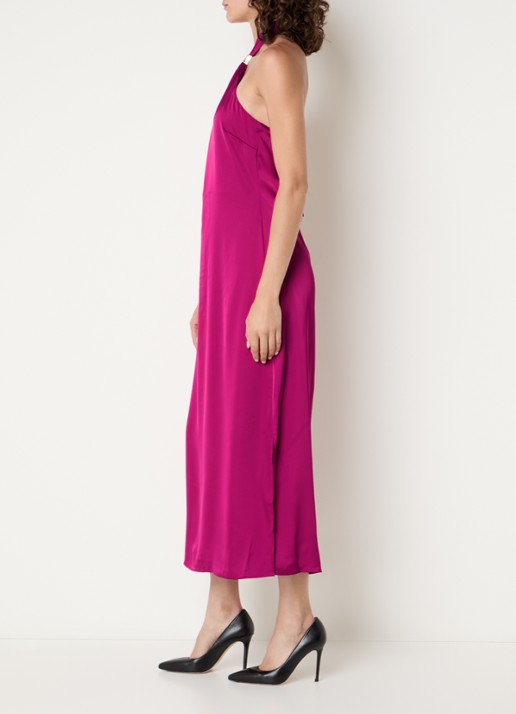 NIKKIE Ribe midi halter jurk van satijn  - voorkant 4 paars