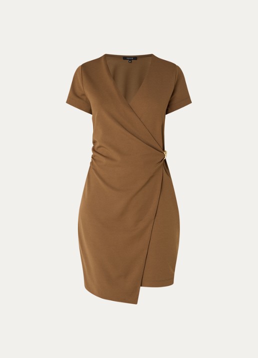 NIKKIE Rimini mini jurk met V-hals - voorkant 2 cognac