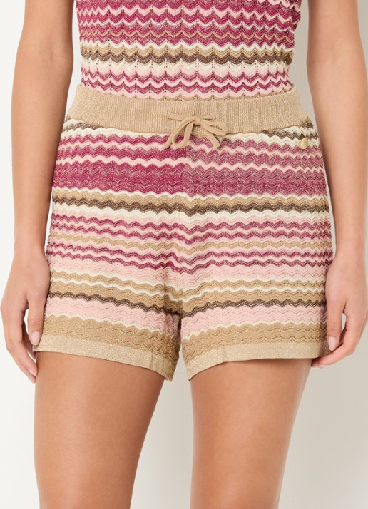 NIKKIE Rio high waist slim fit korte broek met streepprint en lurex