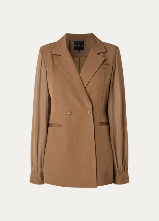 NIKKIE Rioverde blazer met paspelzakken - voorkant hazelnootbruin