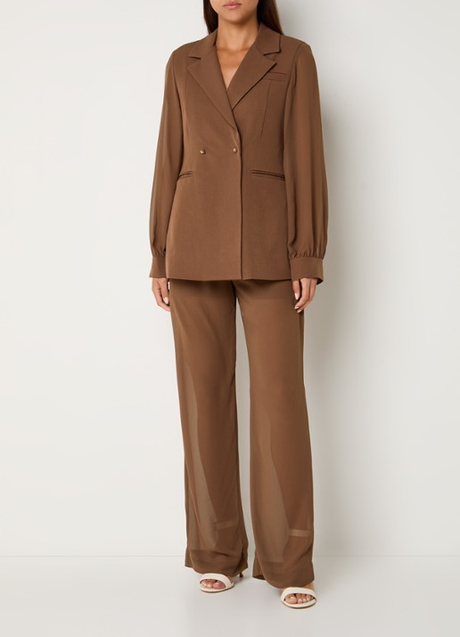 NIKKIE Rioverde high waist straight fit pantalon van mesh - voorkant 4 bruin
