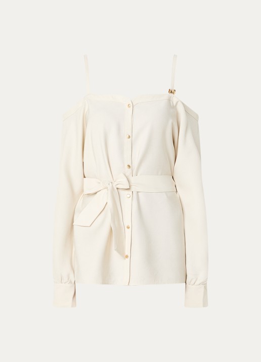 NIKKIE Riva blouse met strikceintuur - voorkant creme