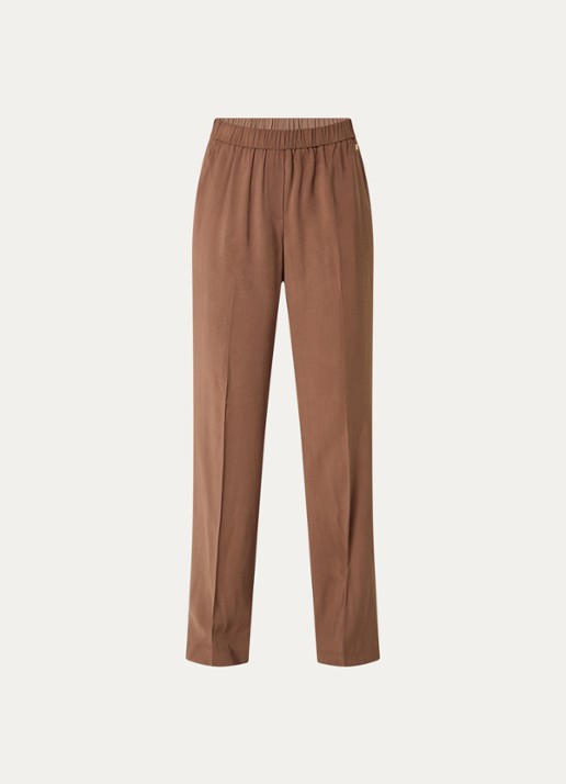 NIKKIE Riva mid waist straight fit pantalon met persplooi en steekzakken - voorkant 3 bruin