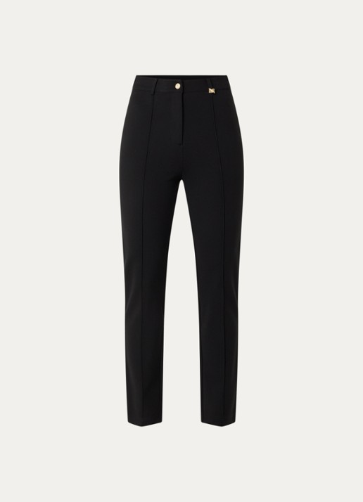 NIKKIE Rivello high waist slim fit pantalon van jersey met siernaad  - voorkant 3 zwart