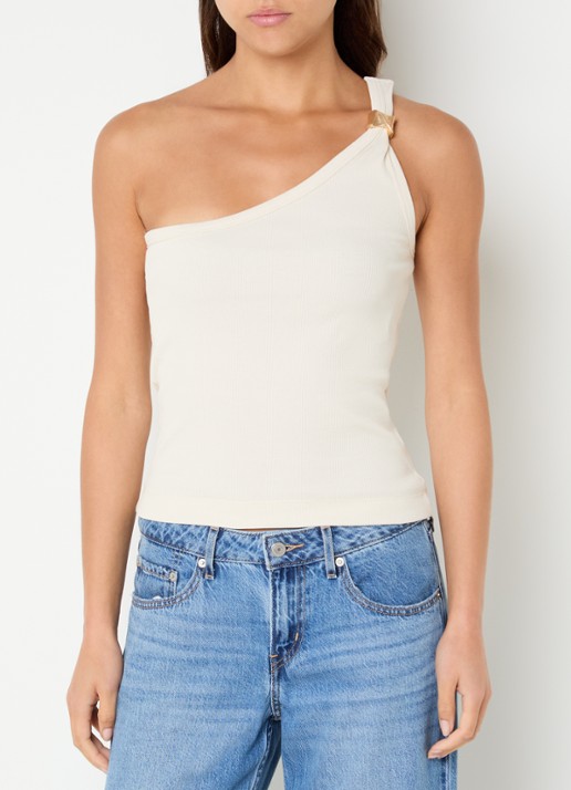 NIKKIE Roselle one shoulder top met ribstructuur en kralendecoratie