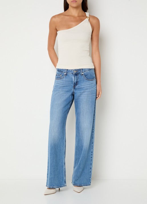 NIKKIE Roselle one shoulder top met ribstructuur en kralendecoratie - voorkant 4 creme