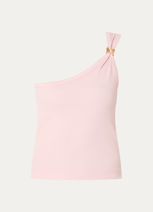 NIKKIE Roselle one shoulder top met ribstructuur en kralendecoratie - voorkant 3 orange