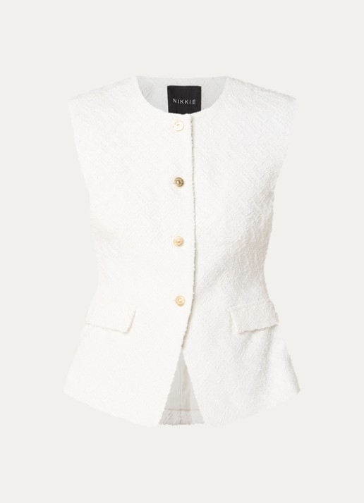 NIKKIE Rosetta grofgebreid gilet met ronde hals - voorkant 2 wit