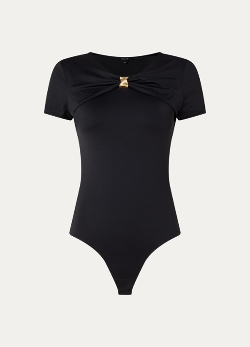 NIKKIE Rubio body top met gedrapeerd detail - voorkant zwart