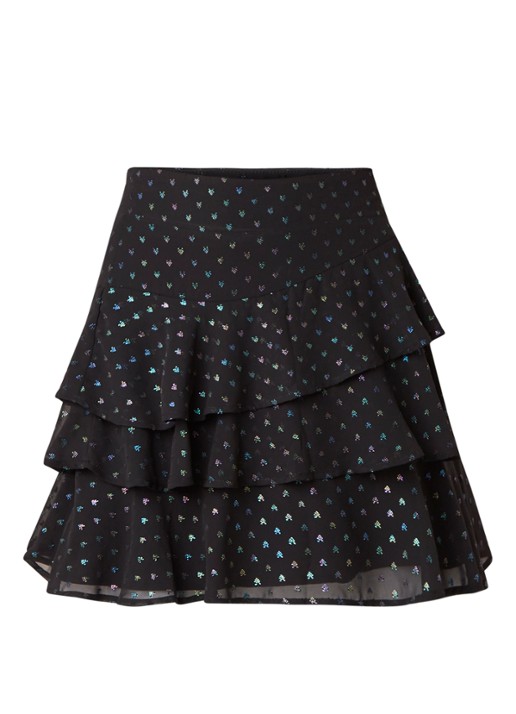 NIKKIE Sassy strokenrok met metallic dessin - voorkant 3 zwart