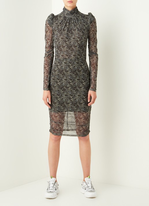 NIKKIE Sinna semi-transparante midi jurk met paisley dessin - voorkant 3 olijfgroen