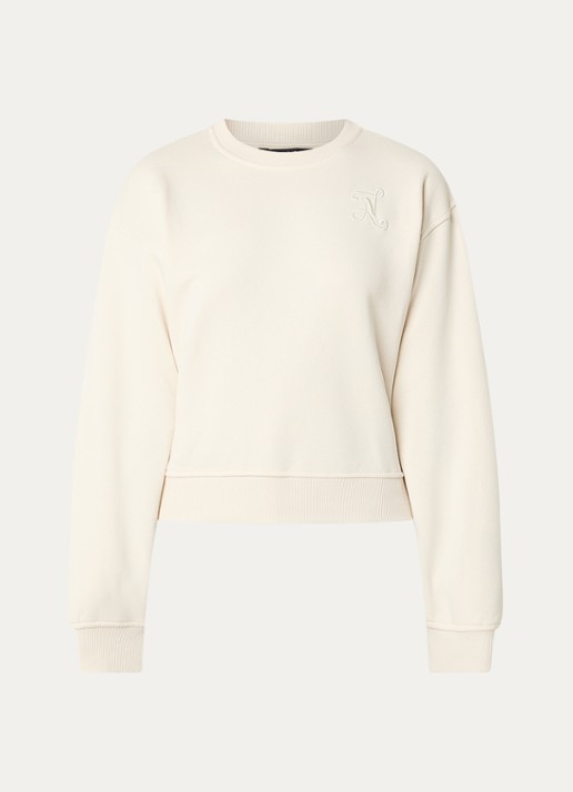 NIKKIE Swirl sweater met logoborduring - voorkant creme