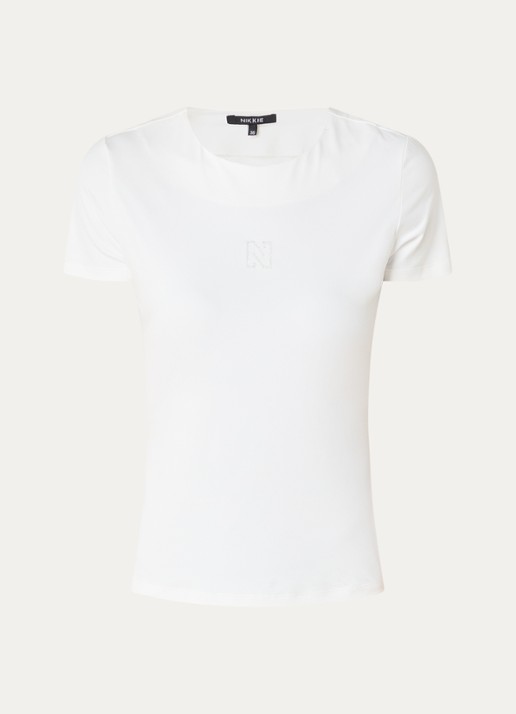 NIKKIE T-shirt met logo en strass - voorkant wit