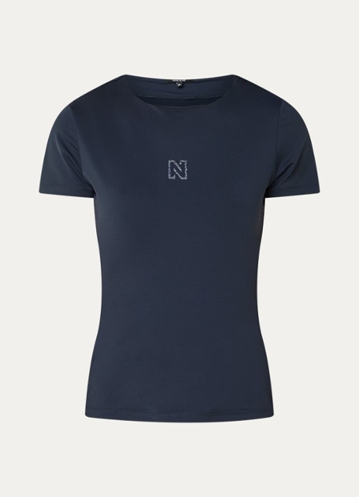 NIKKIE T-shirt met logo en strass - voorkant 3 donkerblauw