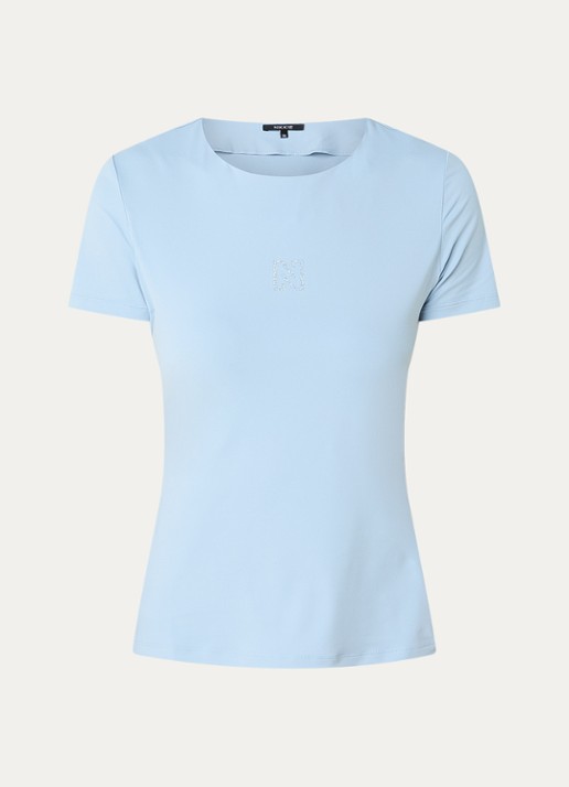 NIKKIE T-shirt met logo en strass - voorkant 3 lichtblauw
