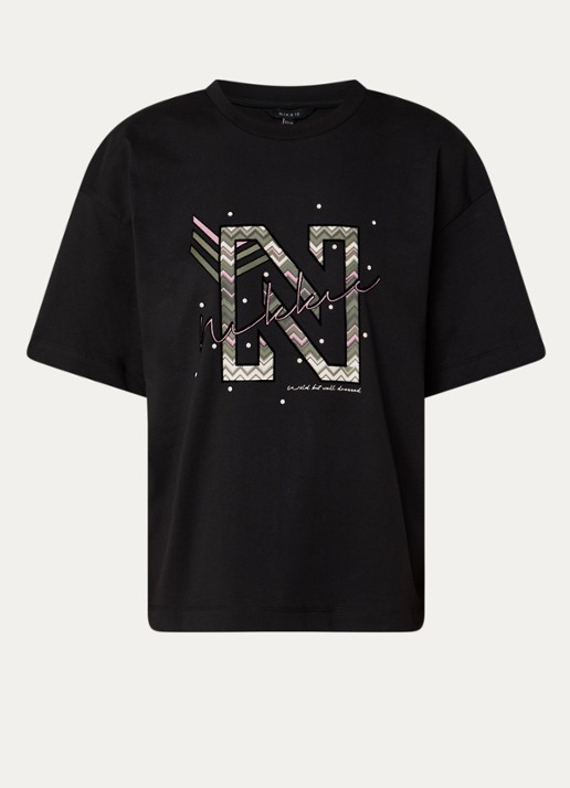 NIKKIE T-shirt met logoprint - voorkant 3 zwart