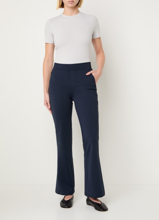 Ninepine Asana high waist bootcut fit broek met ritszakken - voorkant 4 donkerblauw