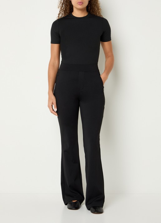 Ninepine Asana high waist flared fit broek met ritszakken - voorkant 2 zwart
