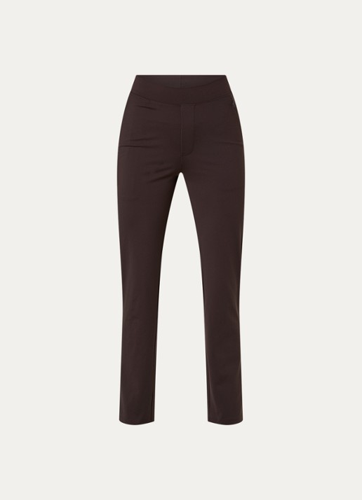 Ninepine Asana high waist slim fit broek met ritszakken - voorkant 2 donkerbruin