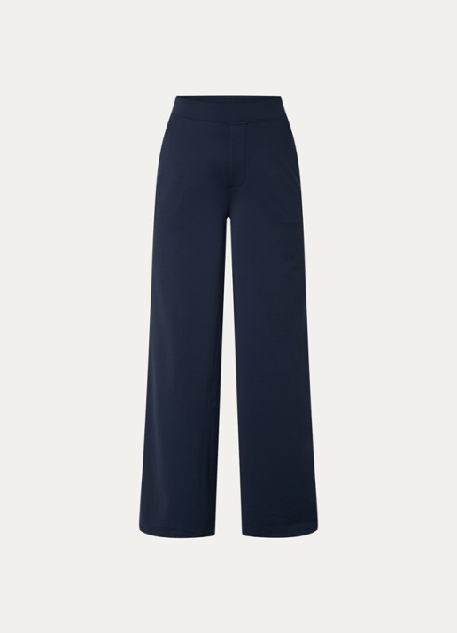 Ninepine Asana high waist wide fit broek met ritszakken - voorkant donkerblauw