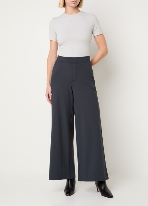 Ninepine Asana high waist wide fit broek met ritszakken - voorkant 3 donkergrijs