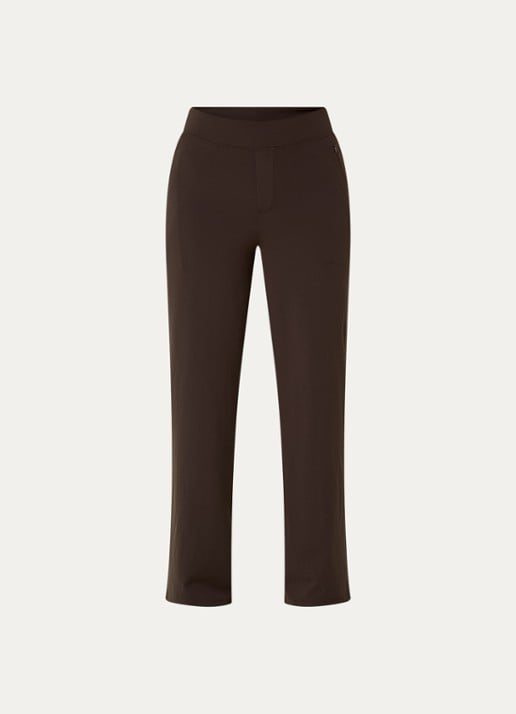 Ninepine Asana high waist wide fit pantalon met ritszakken - voorkant donkerbruin