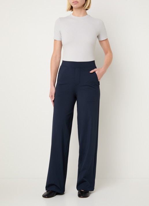 Ninepine Asana Relaxed high waist straight fit broek met ritszakken - voorkant 4 donkerblauw