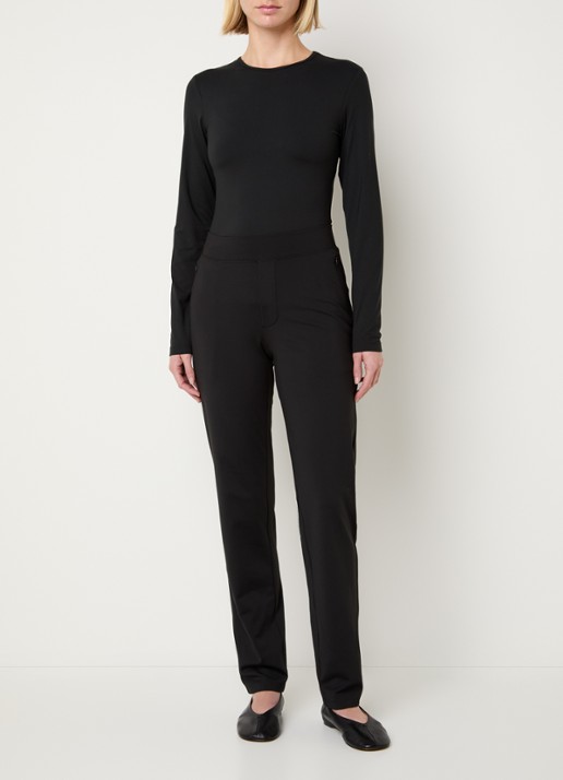 Ninepine High waist slim fit broek met ritszakken - voorkant 2 zwart