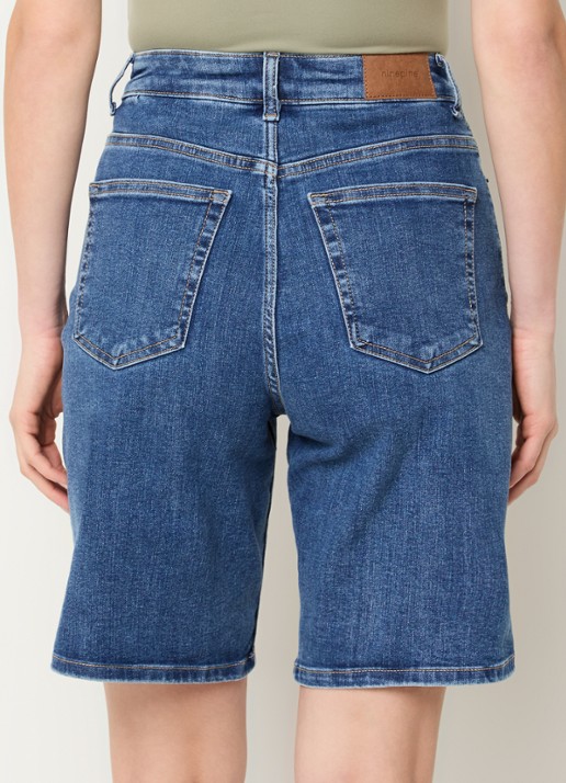 Ninepine High waist straight fit korte broek van denim - achterkant 4 indigo