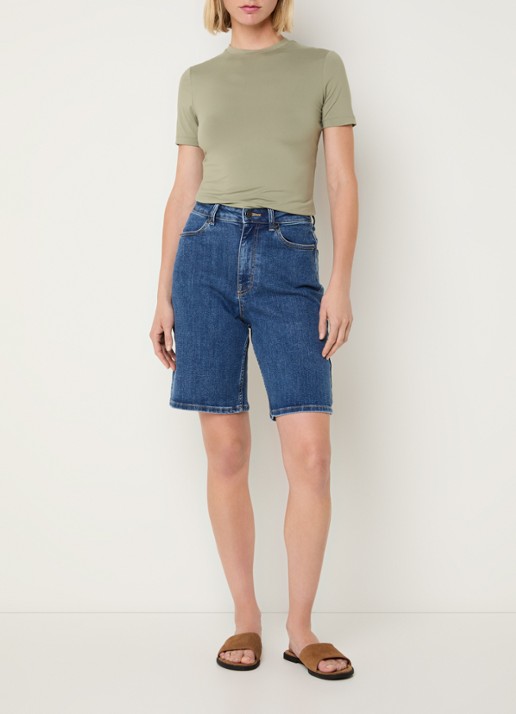 Ninepine High waist straight fit korte broek van denim - voorkant 3 indigo