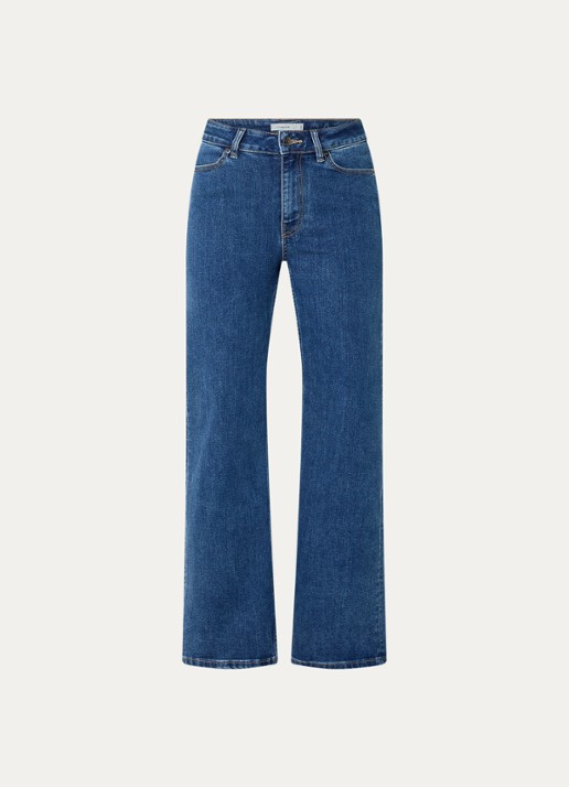 Ninepine High waist straight leg jeans met stretch - voorkant indigo