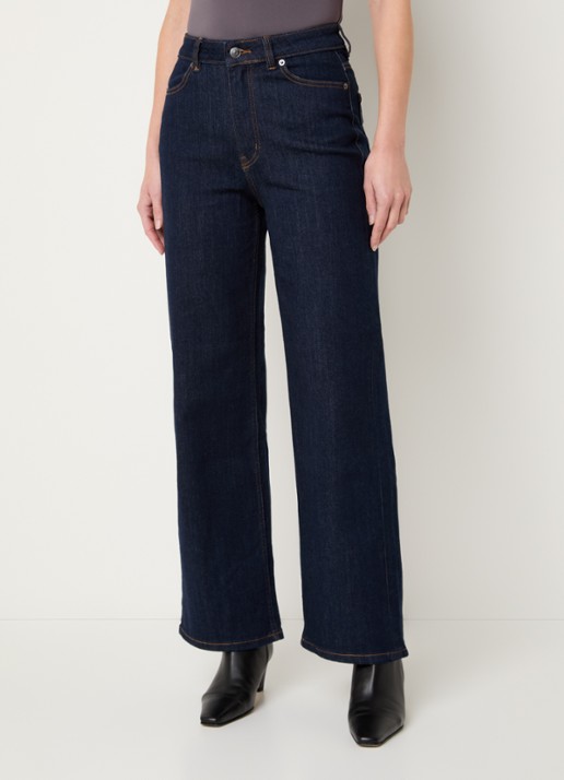 Ninepine Relaxed Comfort high waist straight leg jeans met donkere wassing - detail 2 donkerblauw