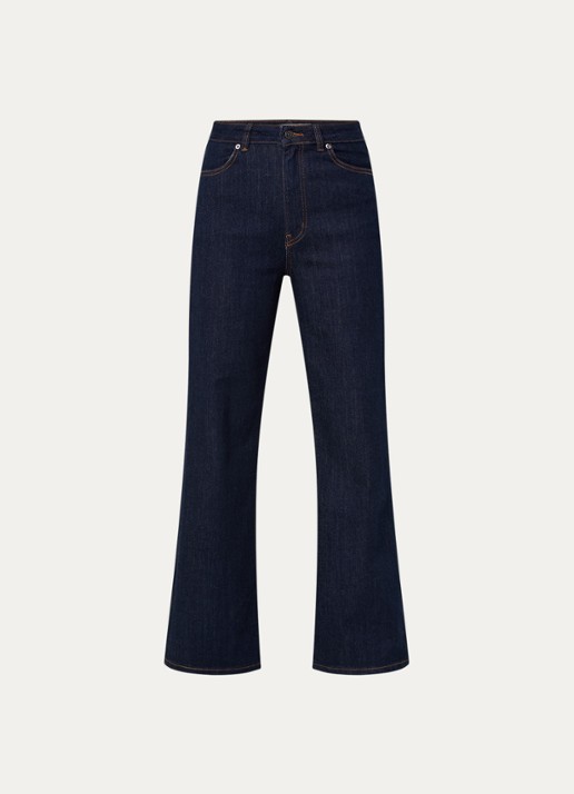 Ninepine Relaxed Comfort high waist straight leg jeans met donkere wassing - voorkant 3 donkerblauw