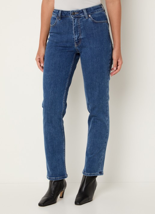 Ninepine Slim fit high waist jeans met medium wassing - detail 4 indigo