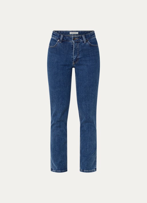 Ninepine Slim fit high waist jeans met medium wassing - voorkant indigo