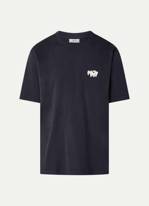 NN.07 Adam T-shirt met logoborduring - voorkant 3 donkerblauw