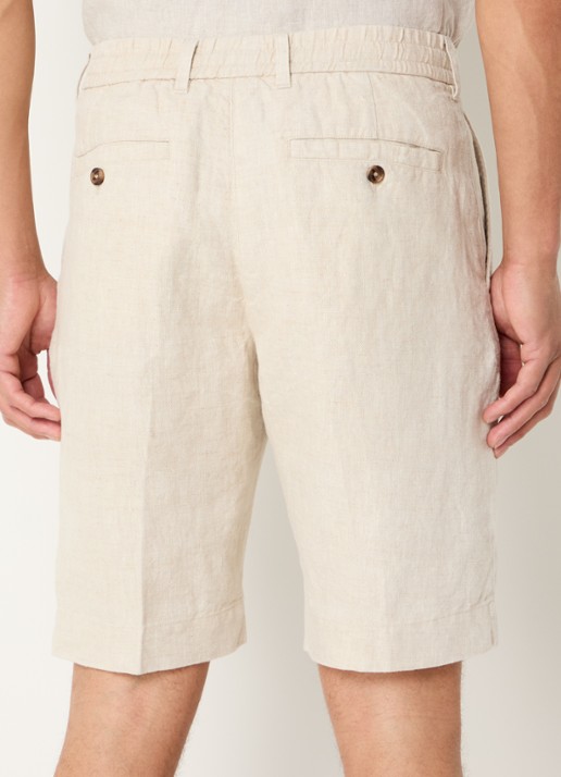 NN.07 Billie straight fit korte broek van linnen met steekzakken - achterkant beige