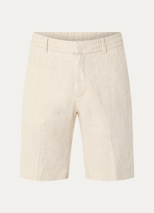 NN.07 Billie straight fit korte broek van linnen met steekzakken - voorkant 3 beige