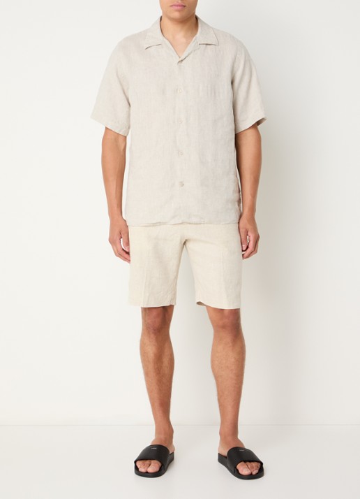NN.07 Billie straight fit korte broek van linnen met steekzakken - voorkant 4 beige