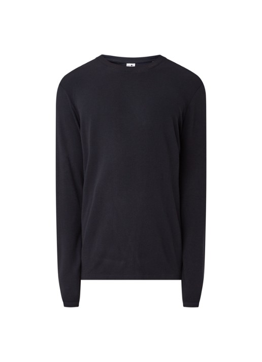 NN.07 Clive longsleeve in katoenblend met structuur - voorkant donkerblauw